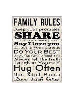 Family Rules Wall Art Canvas - Black on Cream